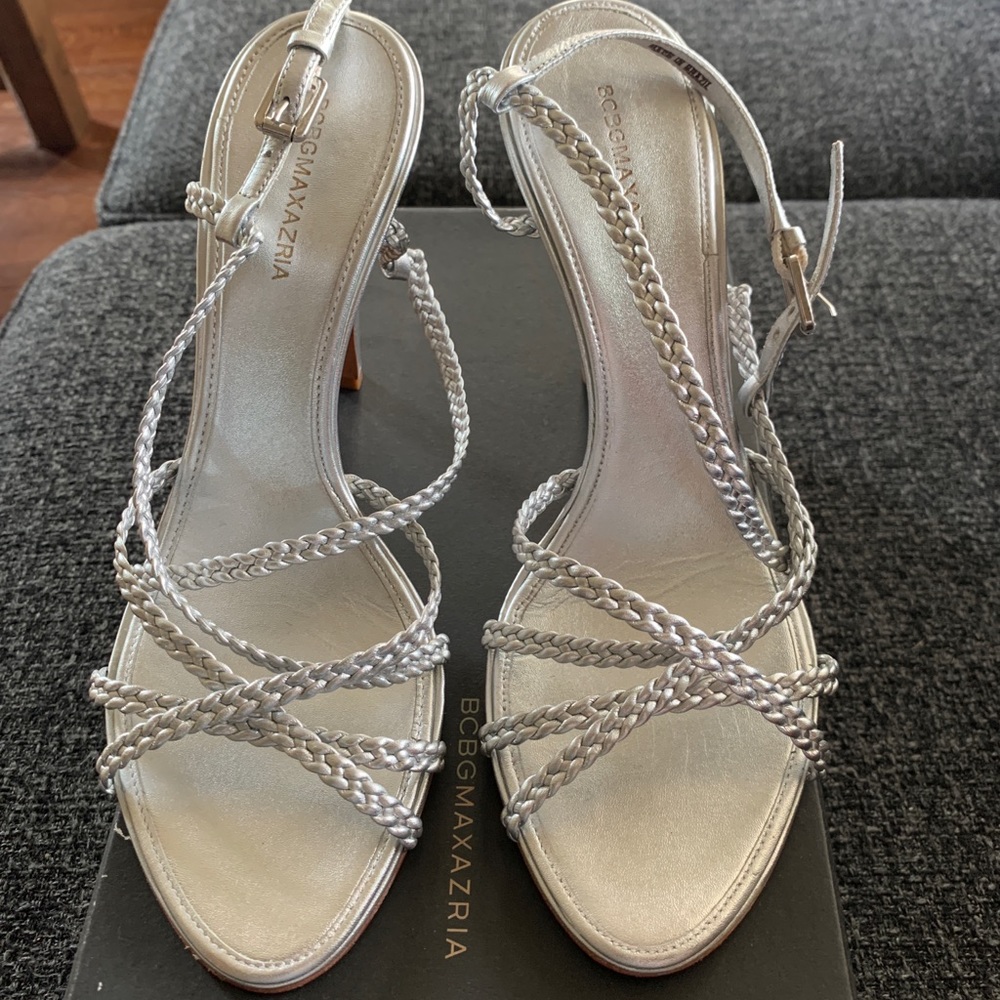 BCBGMaxAzria Braided sandals silver 8.5 New in box